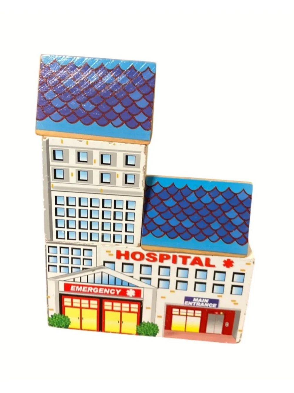 Wooden Toy Hospital Playset With Ambulance Doctor And Buildings For Kids